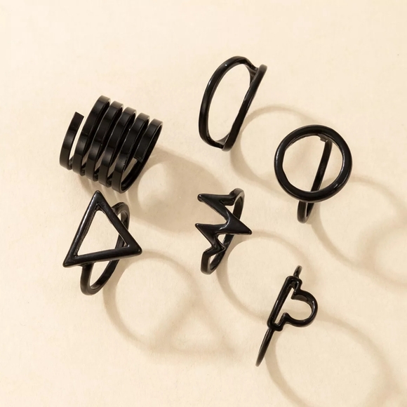 !NEW Black 6 pc Lifeline Triangle Midi Ring Set - Picture 3 of 12